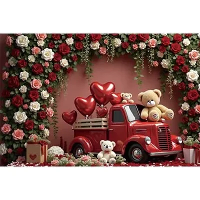 202 Valtines Day Background February 14 r Backdrop Drapes Flower Rose Teddy Bear Wood Photography Studio Props