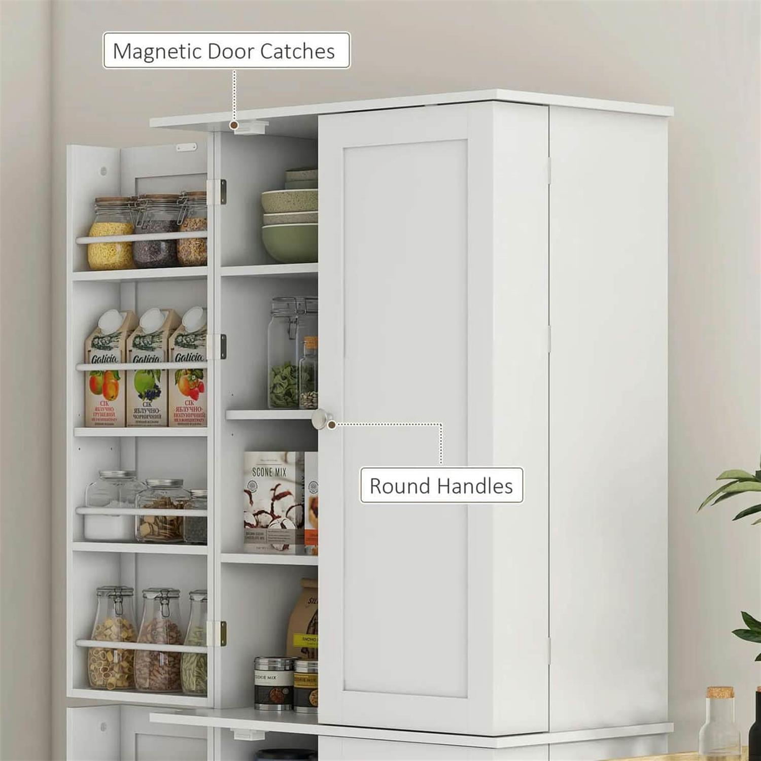 Demi Bonn 65" Kitchen Pantry Cabinet, 4-Door Storage with 16 Shelves for Dining Room, Space-Saving Kitchen Organization, White