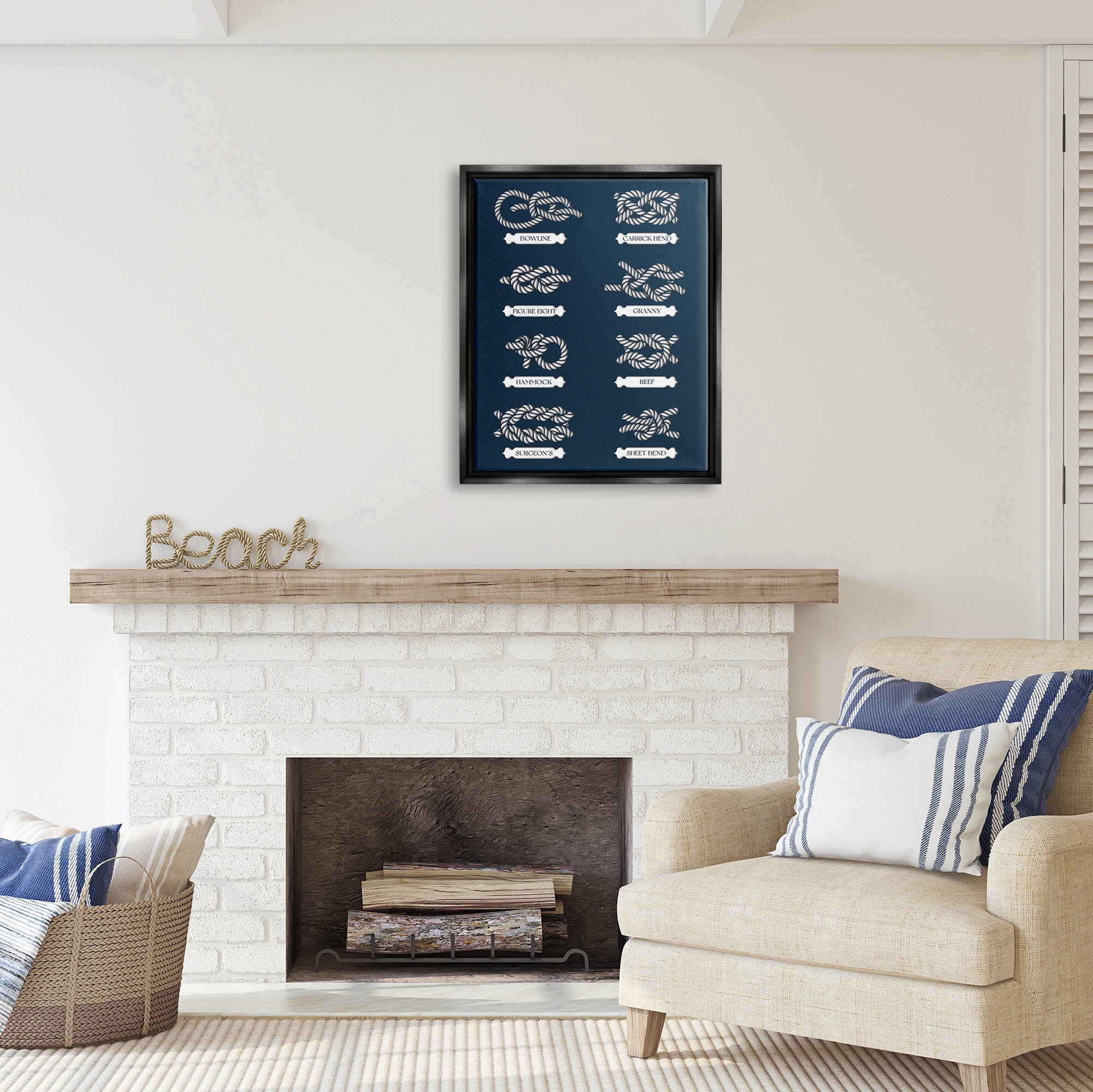 Stupell Industries Boating Knots Nautical Diagram Coastal Painting Black Floater Framed Art Print Wall Art