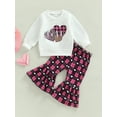 thumbnail image 2 of Bagilaanoe 2Pcs Toddler Baby Girl Boy Valentine's Day Outfits Letter Heart Print Long Sleeve Pullover Tops + Flare Trousers 6M 12M 18M 24M 3T 4T Kids Long Pants Set, 2 of 9