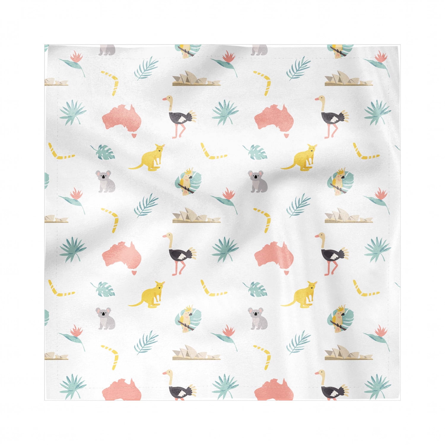 Australian Napkins Set of 4, Continuous Cultural Animals Map Foliage