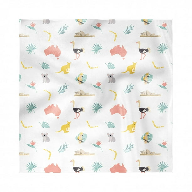 Australian Decorative Satin Napkins Set of 4, Continuous Cultural Animals Map Foliage and