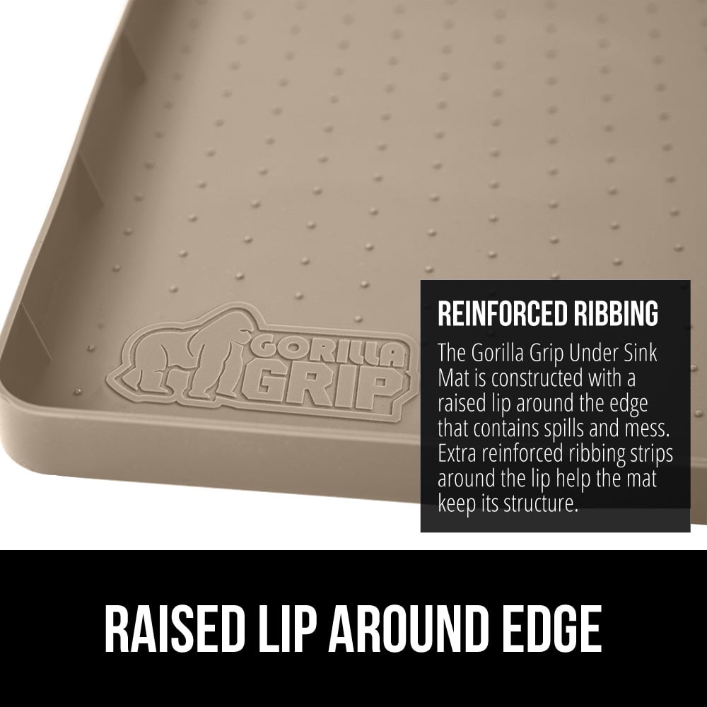 GORILLA GRIP Waterproof Silicone Under Sink Mat with Lip for Kitchen and Bathroom, 28 x 22 in, Beige
