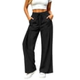 thumbnail image 6 of Vynhevius Women Wide Leg Pants Solid Drawstring Waist Dual Pockets Pleated Casual Loose Trousers, 6 of 7