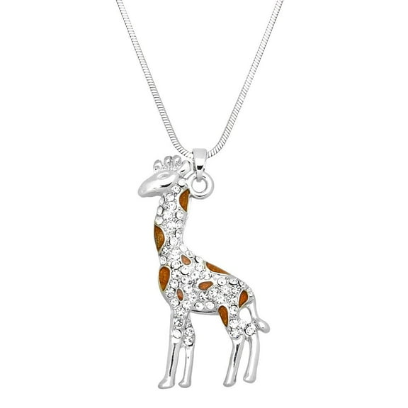 Giraffe Pendant Necklace Rhinestone Crystal Rhodium Plated 17 Inch Snake Chain J0470-BN