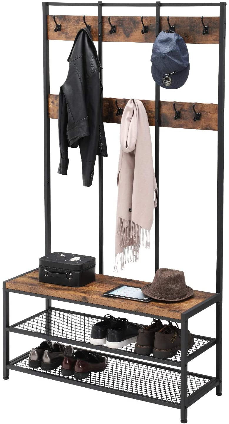 coat rack and shoe bench on Vasagle Large Coat Rack Stand Coat Tree With 12 Hooks And Shoe Bench In Industrial Design Hall Tree Multifunctional Hallway Shelf Office Bedroom Rustic Brown And Black Uhsr86bx Walmart Com Walmart Com