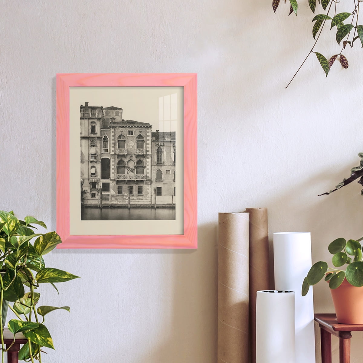 Vintage Views of Venice III - Framed Print w/glass - Sunset Pink