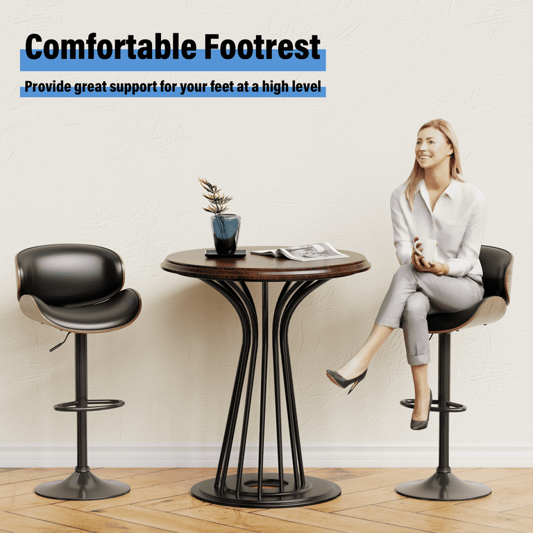 Bar Stools Set of 3 Adjustable Swivel Bar Stools Mid Century Modern PU Leather Upholstered Counter Barstools Kitchen Island Chair with Back Black