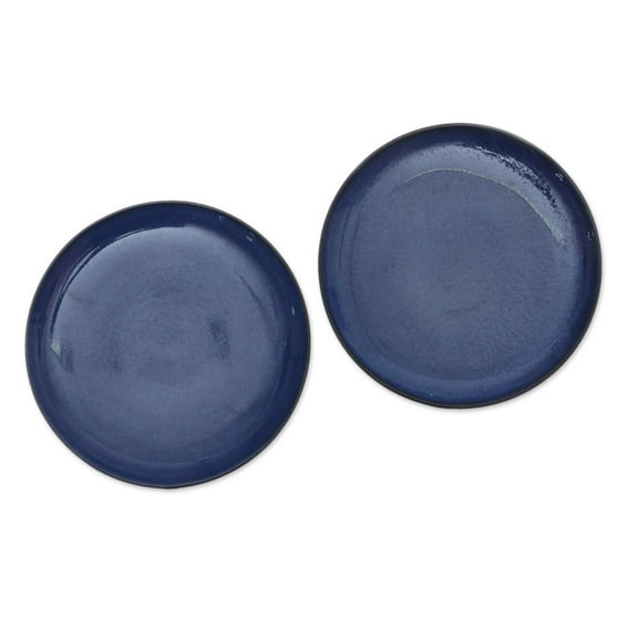 NOVICA Ceramic salad plates, 'Blue Appetite' (pair)
