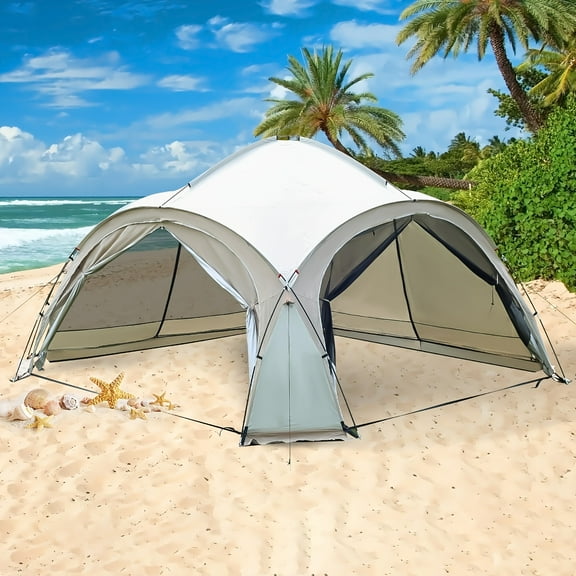 Large Beach Canopy Tent 14 X 14ft, UPF 50  Pop Up Sun Shelter For 8-10 Person, Portable Beach Sun Shade With Side Walls For Camping, Fishing, Backyard, Fishing, Parties, Picnics