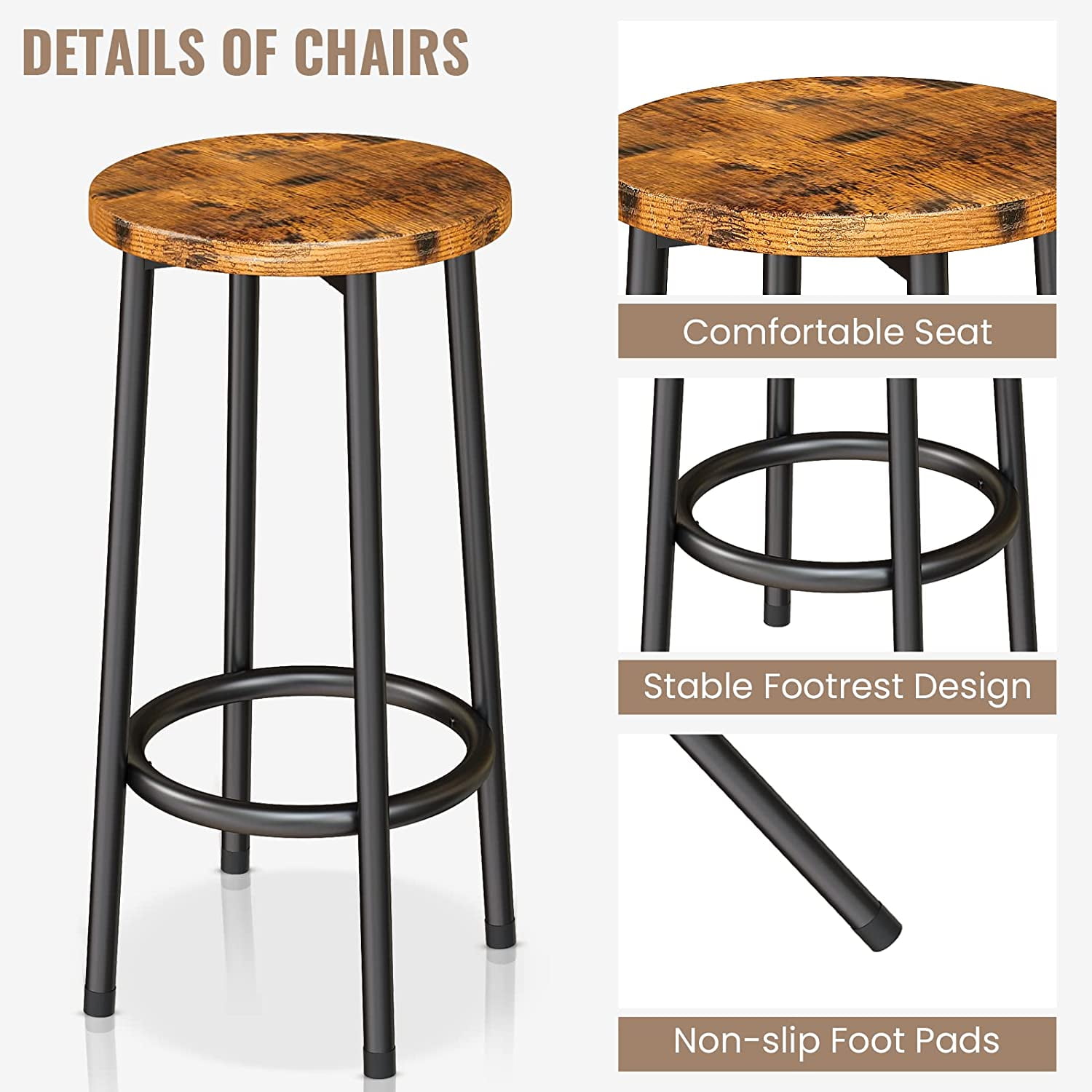 Cvortll Kitchen Island With Seating, Wooden Counter 33"Height Table with Storage Kitchen Table Set for 2