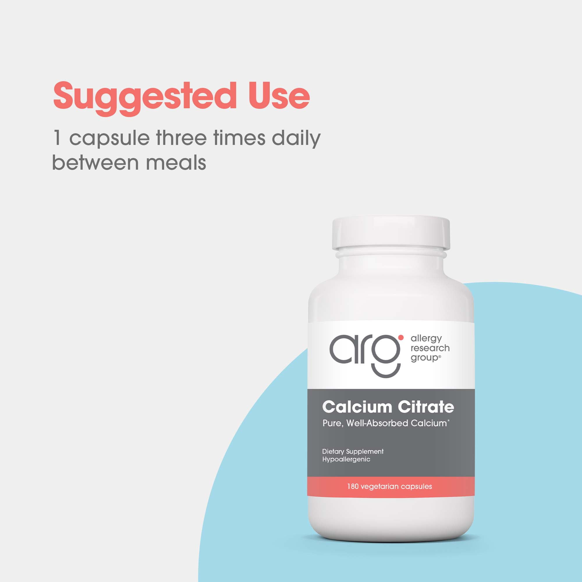 ARG Calcium Citrate - Delivers 150 mg Calcium - Well-Absorbed Mineral for Bone & Cellular Function - 180 Servings - 180 Capsules