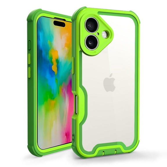 Designed For iPhone 16 Clear Phone Case,Two-color Design,Heavy Duty Shockproof Protection,Anti-Drop,Durable 4-Layer Transparent Back Protective Heavy Duty Phone Case,Green