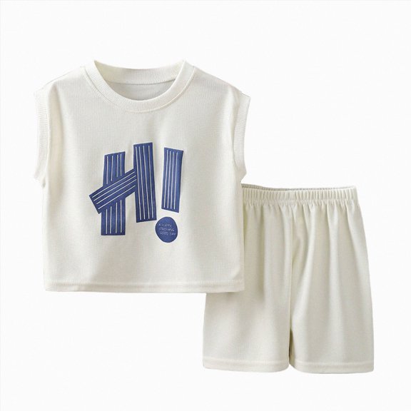 KPOPLK Boy Clothes Toddler Baby Boys Summer Outfits Sleeveless Solid color T-Shirt Shorts Set(12-18 Months,Beige)