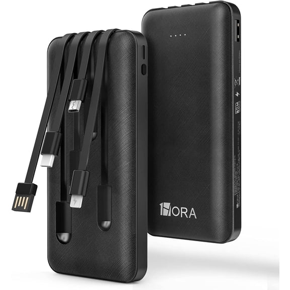 Power Bank 10000 mah 1Hora Bateria Portatil con 4 Cables Incorporados y Luz Carga Moderno