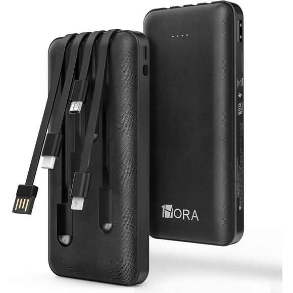 Power Bank 10000 mah 1Hora Bateria Portatil con 4 Cables Incorporados y Luz Carga Moderno