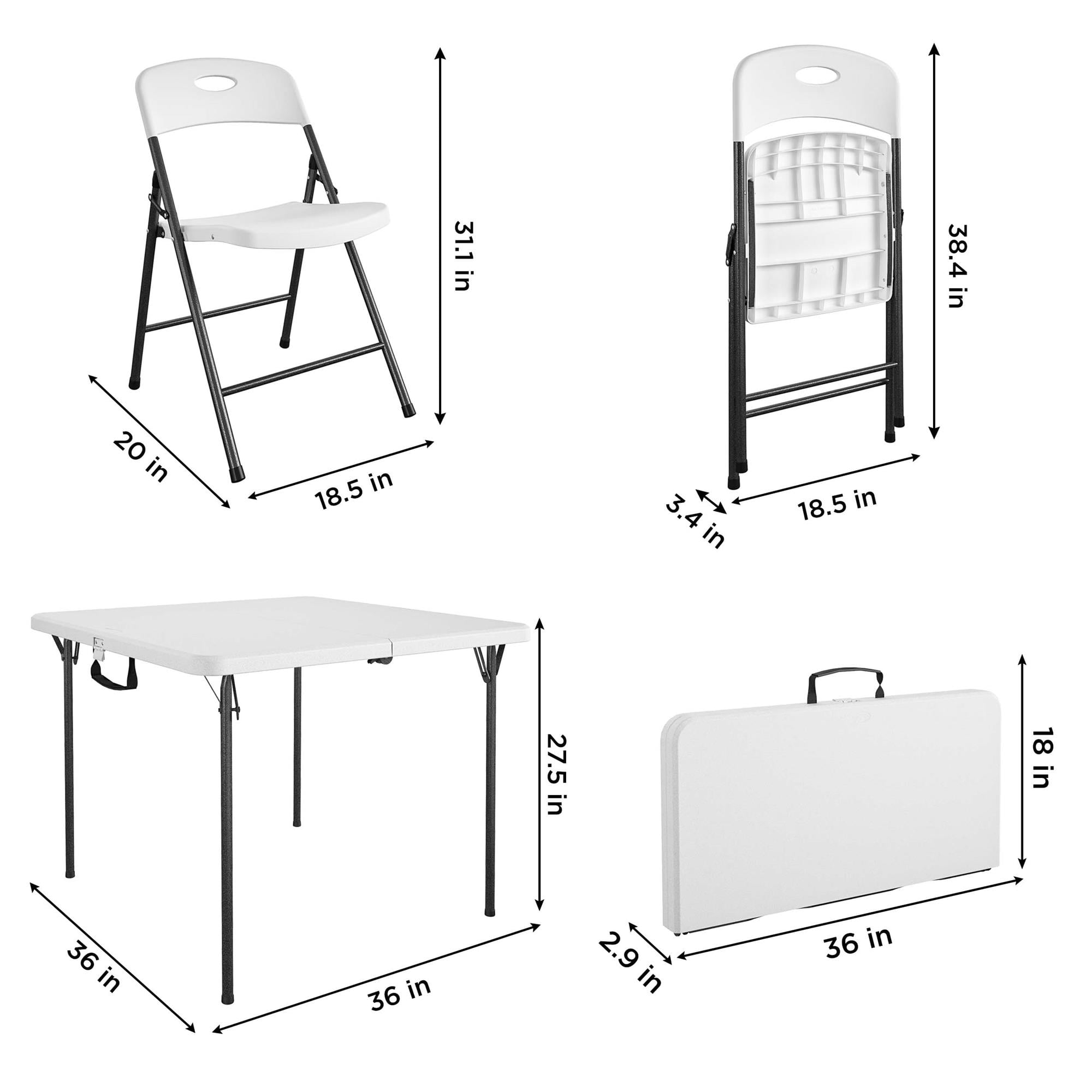 COSCO XL 5-Piece Folding Indoor/Outdoor Dining Set w/ 36" Fold-in-Half Card Table w/ Handle, White
