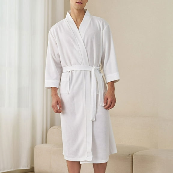 Men's Big and Tall Bathrobe Cotton V-Neck Cardigan Loose Fit Sleepwear Nightgown