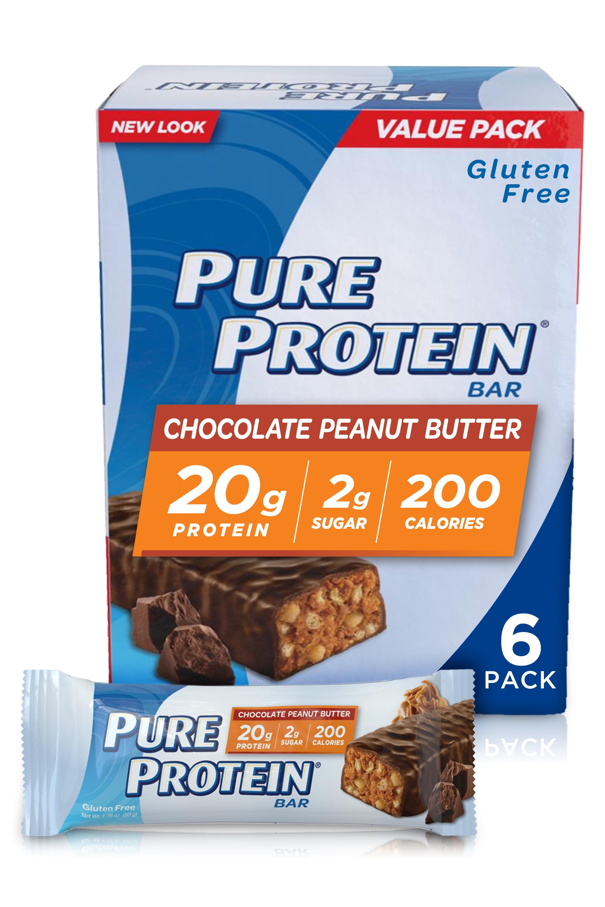 Pure Protein Bars, Chocolate Peanut Butter, 20g Protein, Gluten Free, 1.76 oz, 6 Ct