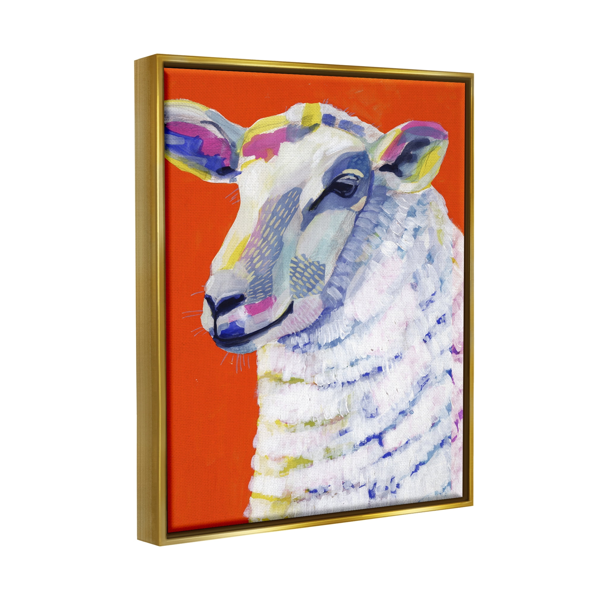 Stupell Industries Modern Sheep Bold Red Painting Animals & Insects Painting Gold Floater Framed Art Print Wall Art