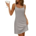 thumbnail image 4 of Rciityk Summer Dresses for Women Casual Loose Crew Neck Sleeveless Spaghetti Strap Mini Dress Beach Vacation Solid Color Sundress, Gray XL, 4 of 7