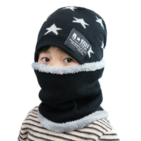 MAYLISACC Kids Winter Knitted Hat and Fleece Neck Warmer Scarf Set for Boys Girls Age 5-10