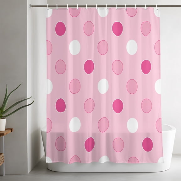 Shower Curtains for Bathroom-72"x84",Modern Pink White Polka Dot Waterproof Bath Curtain Grommet Shower Curtain Set with Hooks,
