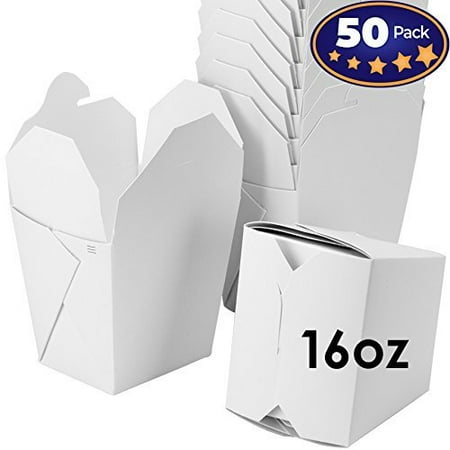 Restaurant Grease - Microwavable White Chinese 16 oz Take Out Boxes. 50 Pack by Avant Grub. Stackable Pails are Recyclable. Ideal Leak and Grease Resistant Pint Size to Go Container for Restaurants and Food Service.