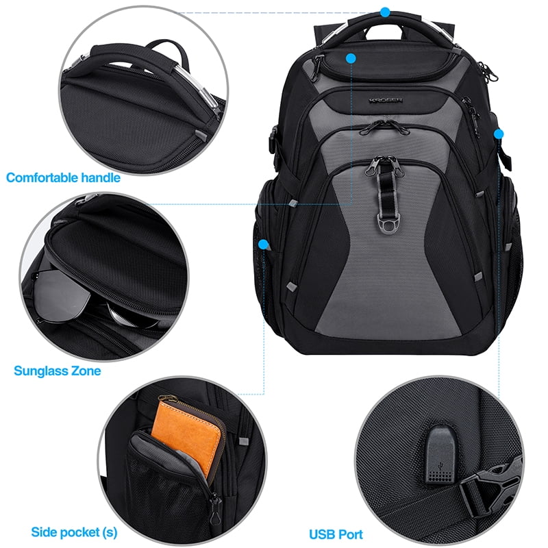 KROSER Travel Laptop Backpack 18.4 Inch XXXL Gaming Backpack with Hard Shell Saferoom RFID Pockets Water-Repellent Business College Daypack Stylish Laptop Bag for Men/Women