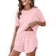 thumbnail image 2 of Conjunto de 2 Piezas para las Mujeres Verano Más Tamaño Rayas Pijamas Manga Corta Pantalones Cortos Lado Dividido Ropa de Dormir Trajes, 2 of 9