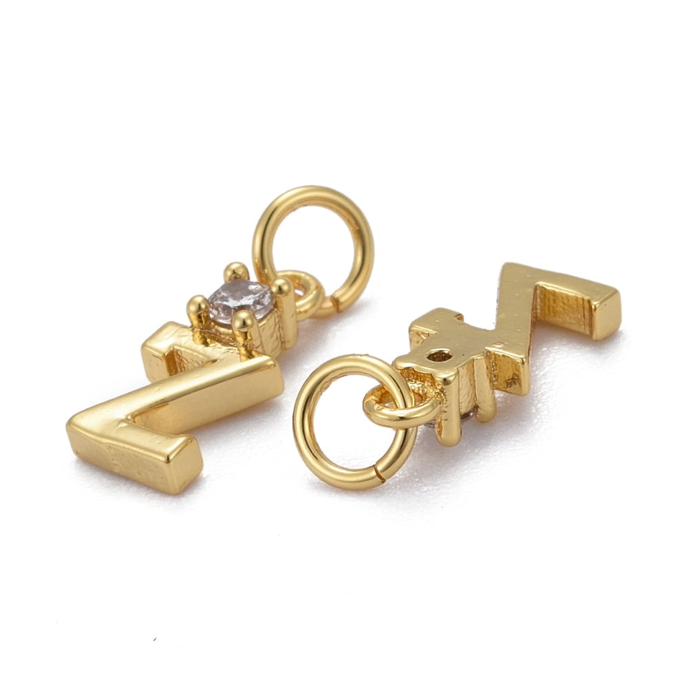 1 Set Brass Micro Pave Clear Cubic Zirconia Pendants Letter Letter A~Z 9~10x3~5x2~2.5mm Jump Ring: 4x1mm Hole: 2.5mm 26pcs/set