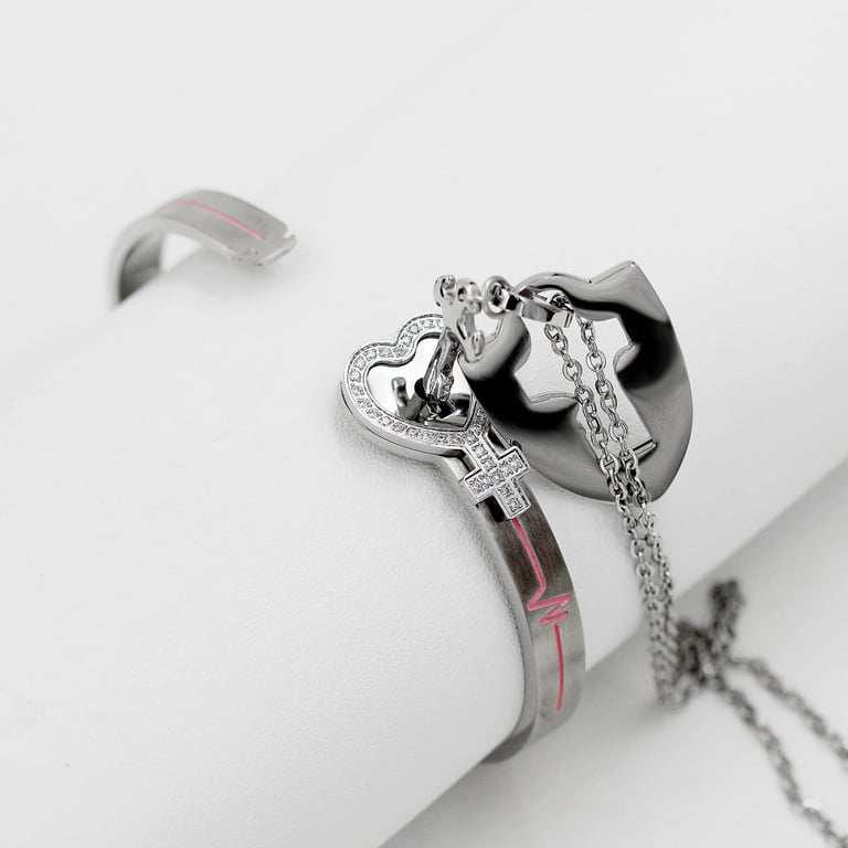 Uloveido Couples Lock Bracelet and Key Pendant Necklace