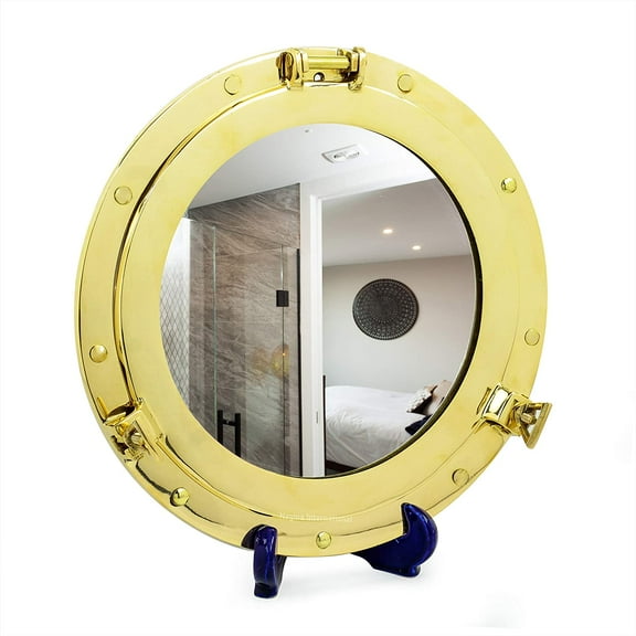 Nagina International 20 Inches Deluxe Premium Heavy Gold Ornamental Brass Porthole Mirror - Royal Nautical Gifts