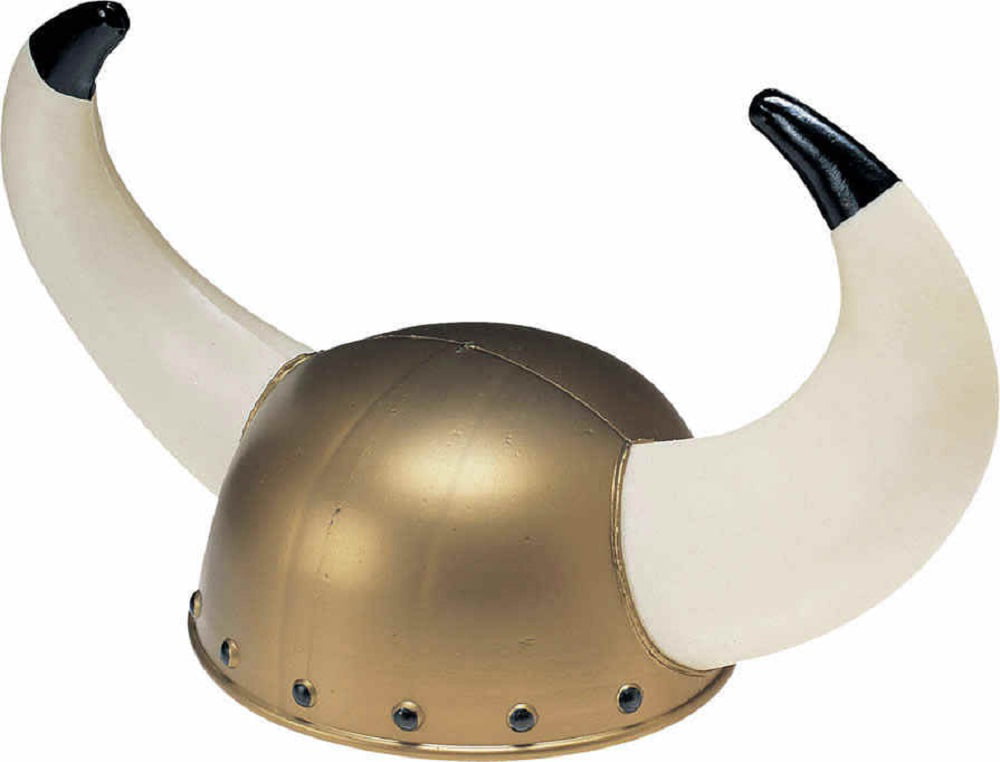 Viking Warrior Costume Helmet w /Horns Gold toned Nordic Fancy Dress Accessory 