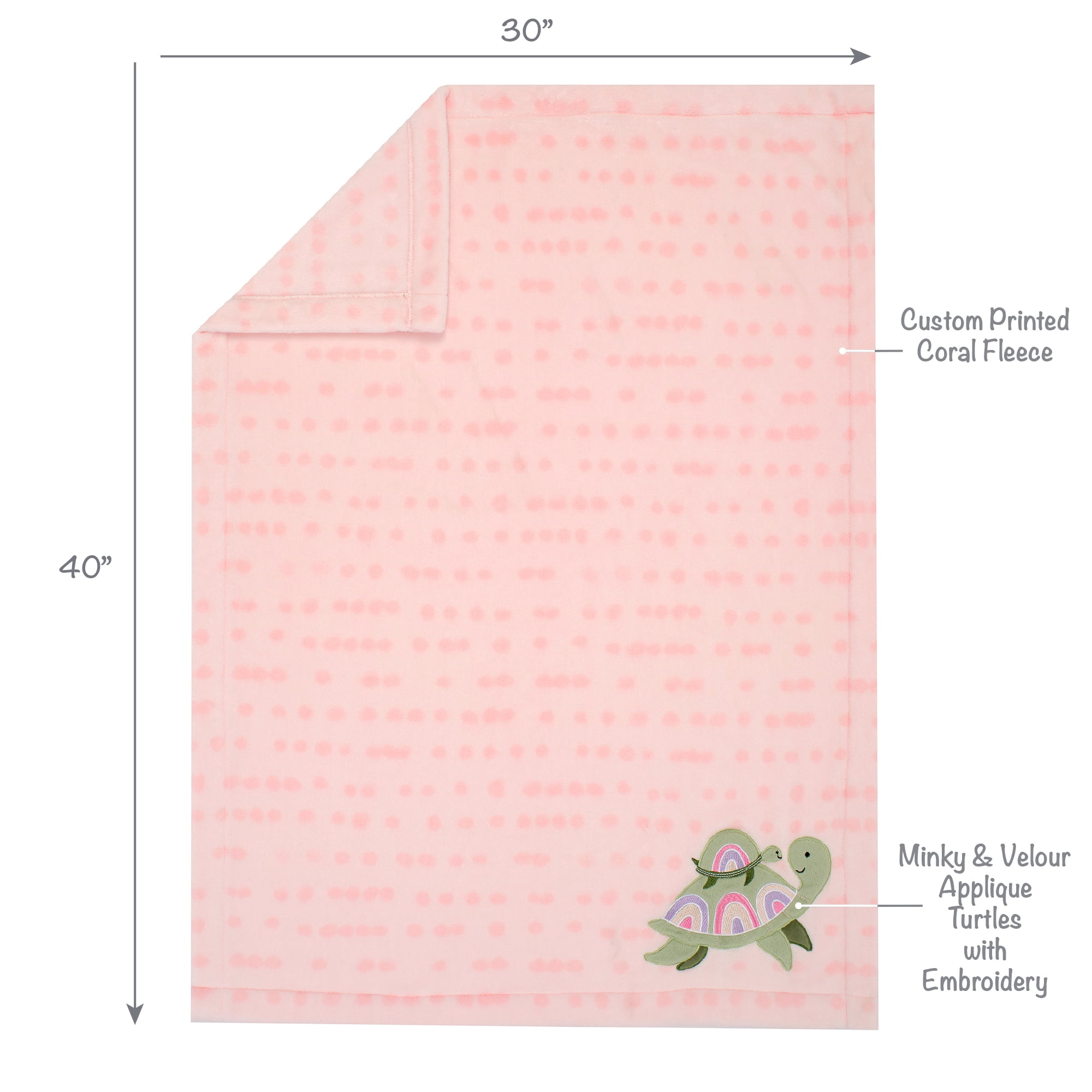Lambs & Ivy Sea Dreams Cozy Pink Fleece Turtle Applique Baby Blanket