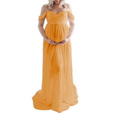 

Maxi Maternity Dress for Photography Off Shoulder Chiffon Gown Photoshoot Props Split Front Pregnancy Dresses
