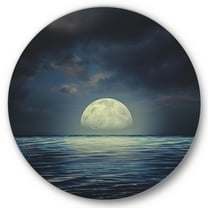 Designart 'Super Moon Over The Blue Sea' Nautical & Coastal Circle Metal Wall Art 23x23 - Disc of 23