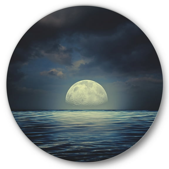 Designart 'Super Moon Over The Blue Sea' Nautical & Coastal Circle Metal Wall Art 36x36 - Disc of 36