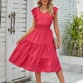 thumbnail image 2 of QIPOPIQ Robe Maxi Fluide pour Femmes 2024 Été à Bretelles en Dentelle Sans Manches à Col en V Smockée Taille Haute à Volants Ajourée Évasée en Liquidation, 2 of 5