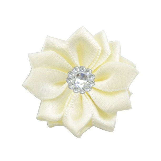 Xiao Hua 10 flores de cinta de satén para manualidades, flores de tela, margaritas con diamantes de imitación, cinta de satén para adornos, apliques, bricolaje, boda, beige