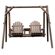 Outsunny Outdoor 2 -Seater Adirondack Chair Swing with Center Table, Natural, Log Porch Swing