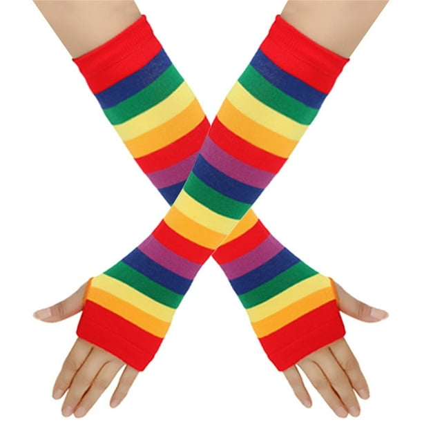 Gants de Moto pour Femmes Chauffe-Bras et Jambes à Rayures Arc-en-Ciel en Tricot Sans Doigts Gants de Costume Gants de Moto pour Femmes Rouges Gants de Moto pour Femmes