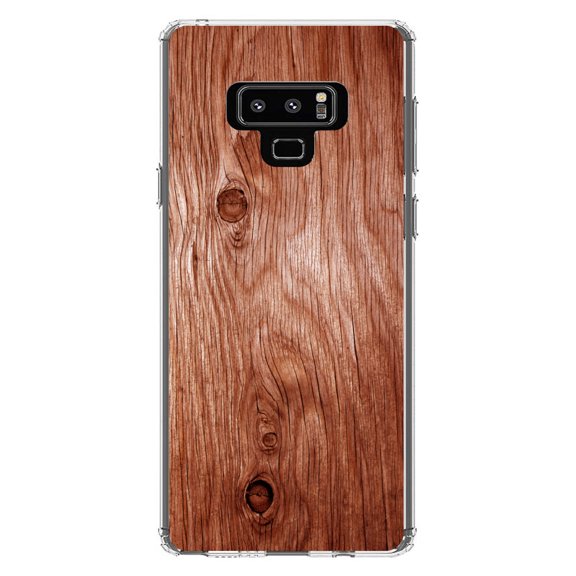 DistinctInk Clear Shockproof Hybrid Case for Samsung Galaxy Note 9 - TPU Bumper, Acrylic Back, Tempered Glass Screen Protector - Orange Weathered Wood Grain Print - Printed Wood Grain Image