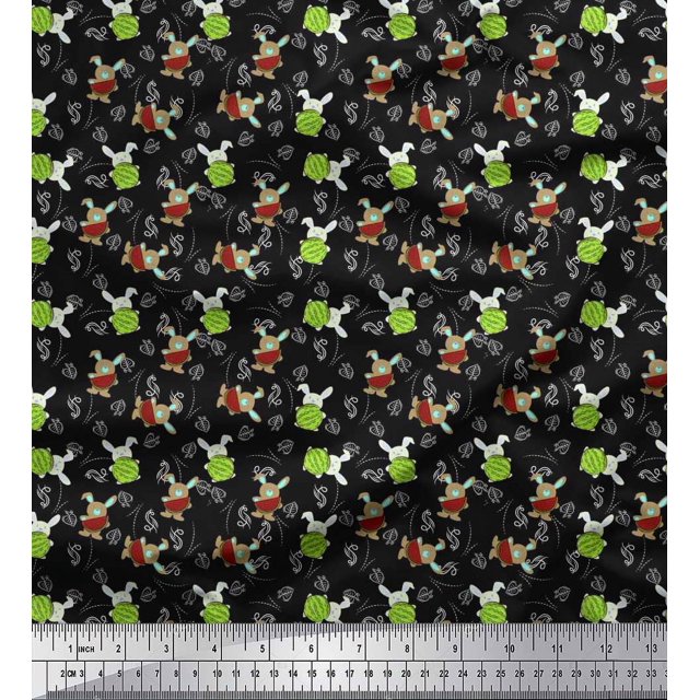 Soimoi Polyester Crepe Fabric Leaves,Watermelon & Rabbit Kids Fabric Prints by Yard 42 Inch Wide