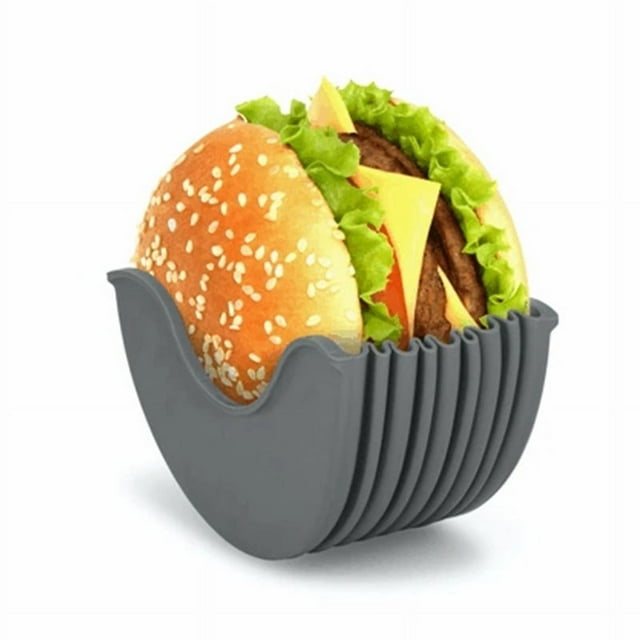 1pcs Support à Hamburger en Silicone, Ustensiles de Cuisine Sans Contact, Boîte Fixe Anti-Chute, Gris