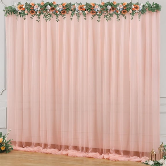 Primecook Shop 10x10ft Peach Tulle Backdrop Curtain for Parites, Sheer Backdrop Curtains for Wedding Baby Shower Birthday Party Photo Shoot Decorations