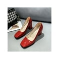 thumbnail image 4 of GENILU Closed Toe Block Heels for Women Round Toe Low Platform High Heel Pumps Wide Width Red 9, 4 of 9