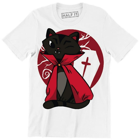 Vampire Black Cat wearing Red Cape Funny Animal Cat Men's T-Shirt