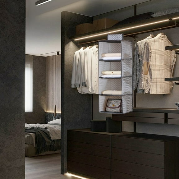 COFEST Gray Multi-Layer Hanging Organizer Bag, Space-Saving Closet Clothes Storage, Stylish Portable Closet Organizer Gray