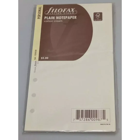 Filofax Personal Cotton Cream Plain Notepaper Refill #132453
